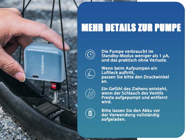 ROCKBROS Elektrische Luftpumpe MINI wiederaufladbare Fahrradluftpumpe Details