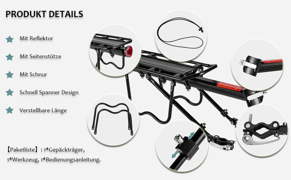 ROCKBROS Fahrrad Gepäckträger Schnellspanner mit Reflektor 24-29