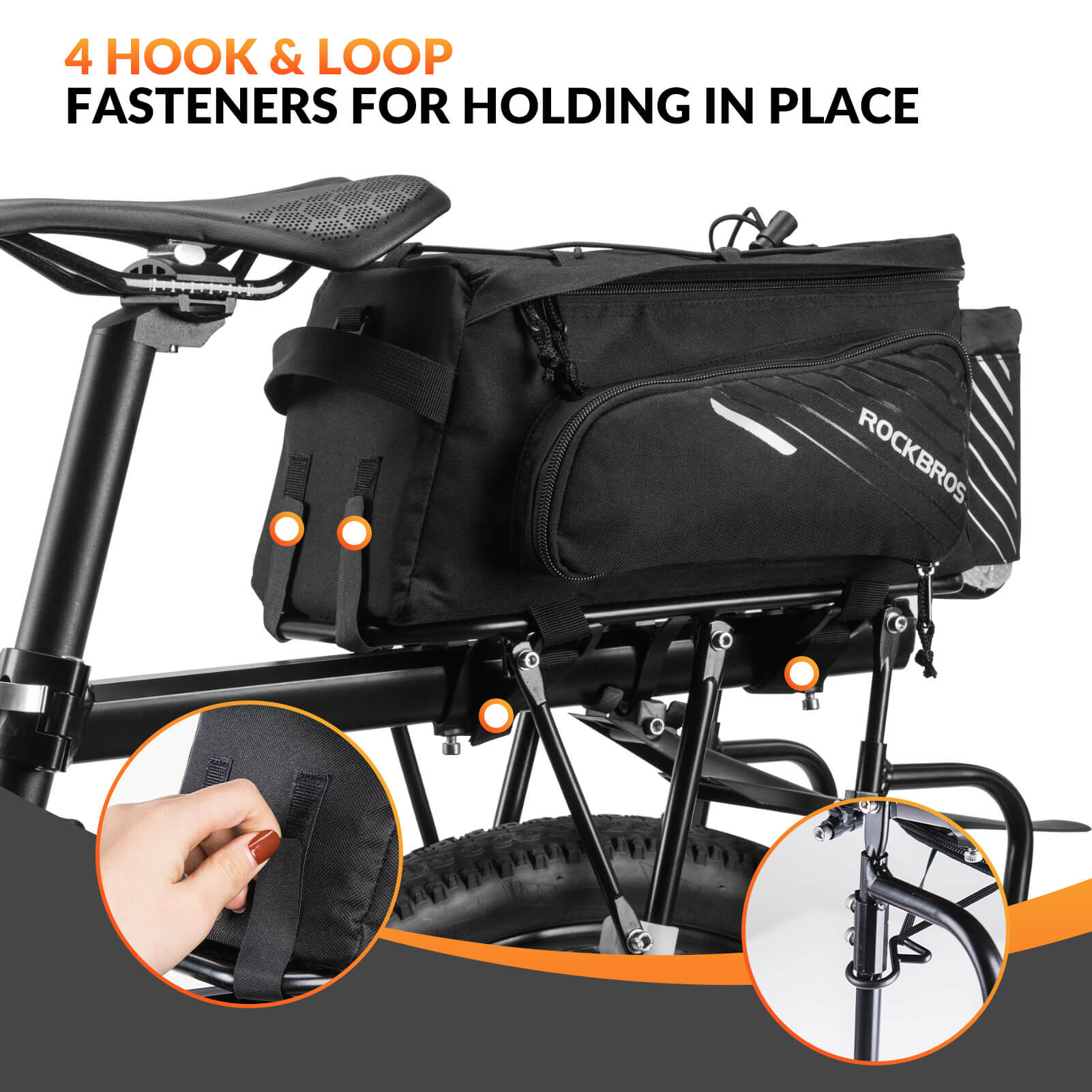 ROCKBROS bicycle luggage rack bag black 9-12L with 2 foldable side pockets