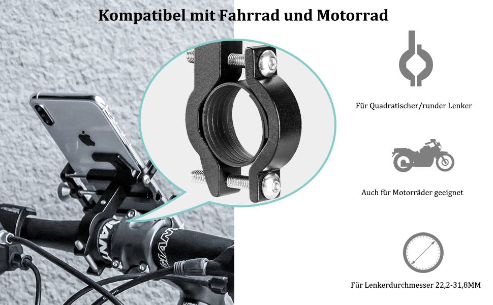 ROCKBROS Fahrrad Motorrad Handyhalterung mit 360 Rotation Clip Details