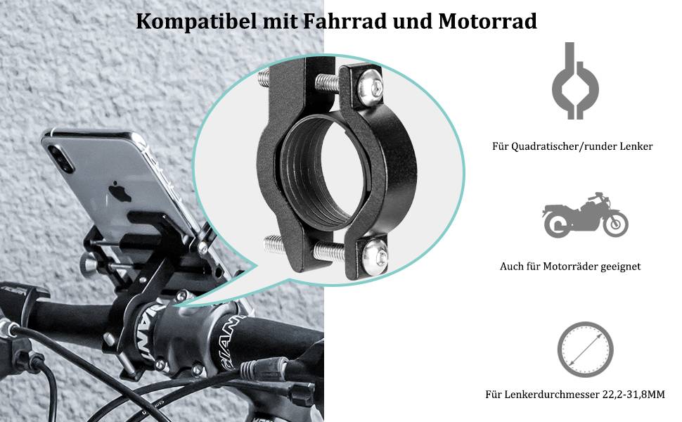 Motorrad Handyhalterung Einfache Installation an Lenker oder