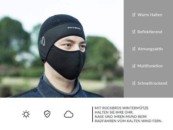 ROCKBROS Fahrrad Mütze Winter Baraklava mit Brillen-Loch Unterhelmmütze Unisex-Details