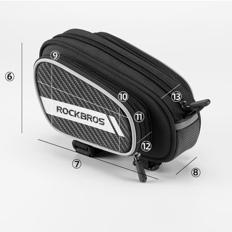 ROCKBROS Fahrrad Oberrohrtasche 1.8L mit 2 Seitentaschen