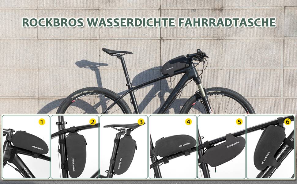 ROCKBROS Fahrrad Rahmentasche wasserdicht Staubfest Schwarz 1L/1,6 L Details