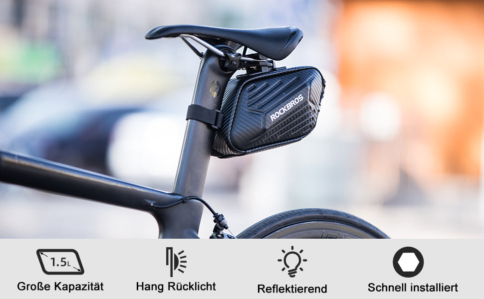 ROCKBROS Fahrrad Satteltasche für MTB/Rennrad/Faltrad Wasserdicht Schwarz Details