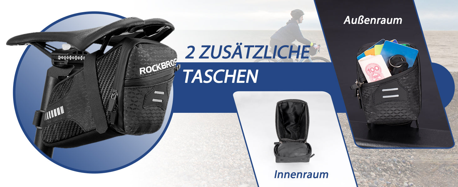 ROCKBROS Fahrrad Satteltasche mit 2 Zusätzliche Taschen 1,5L Details