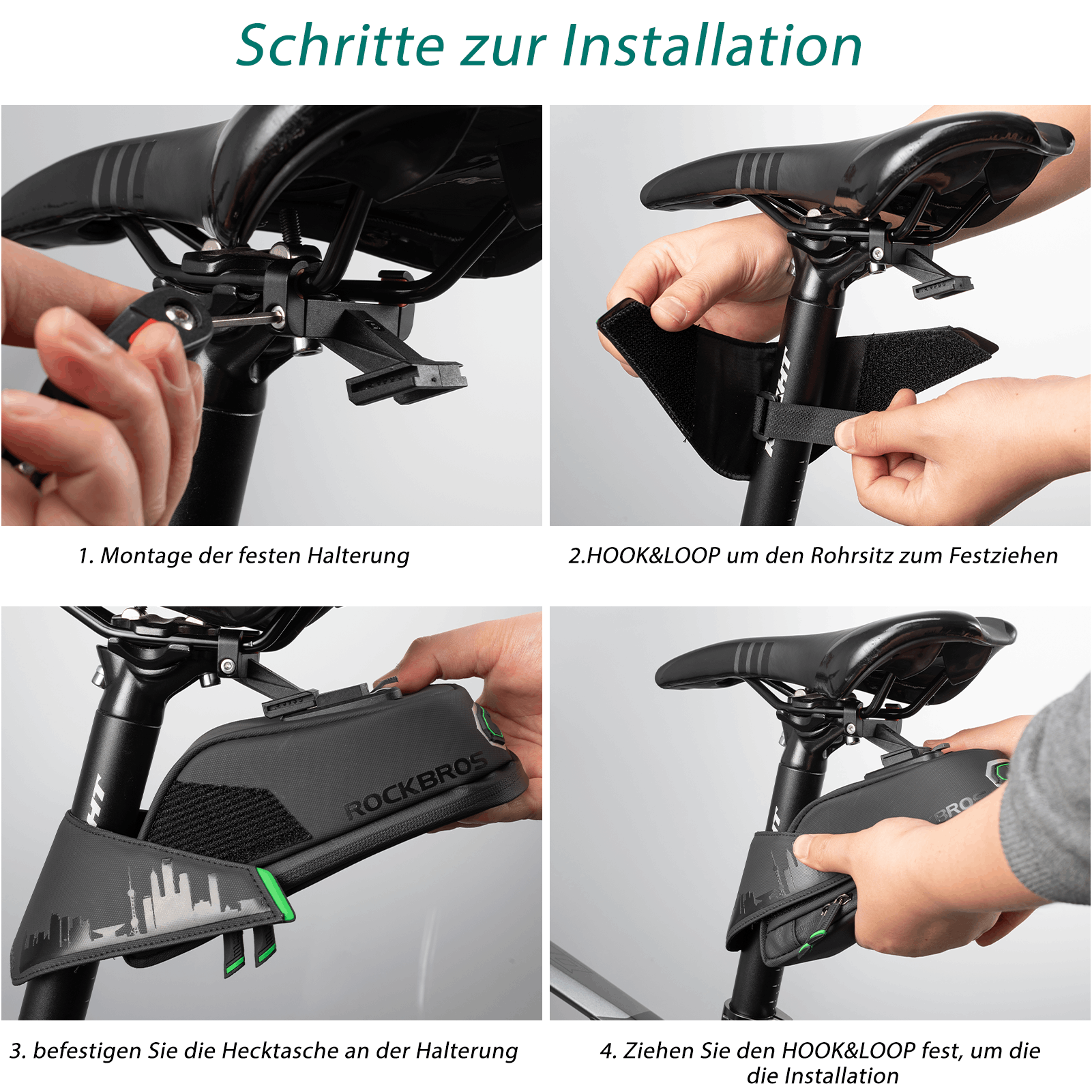 ROCKBROS Fahrrad Satteltasche mit Rücklichthalter wasserdicht 1L/1,5L Details