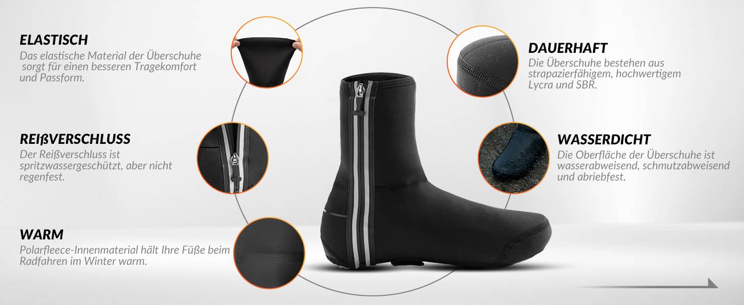 ROCKBROS Fahrrad Überschuhe Winter warm Überzieher für Radsport Schwarz Details