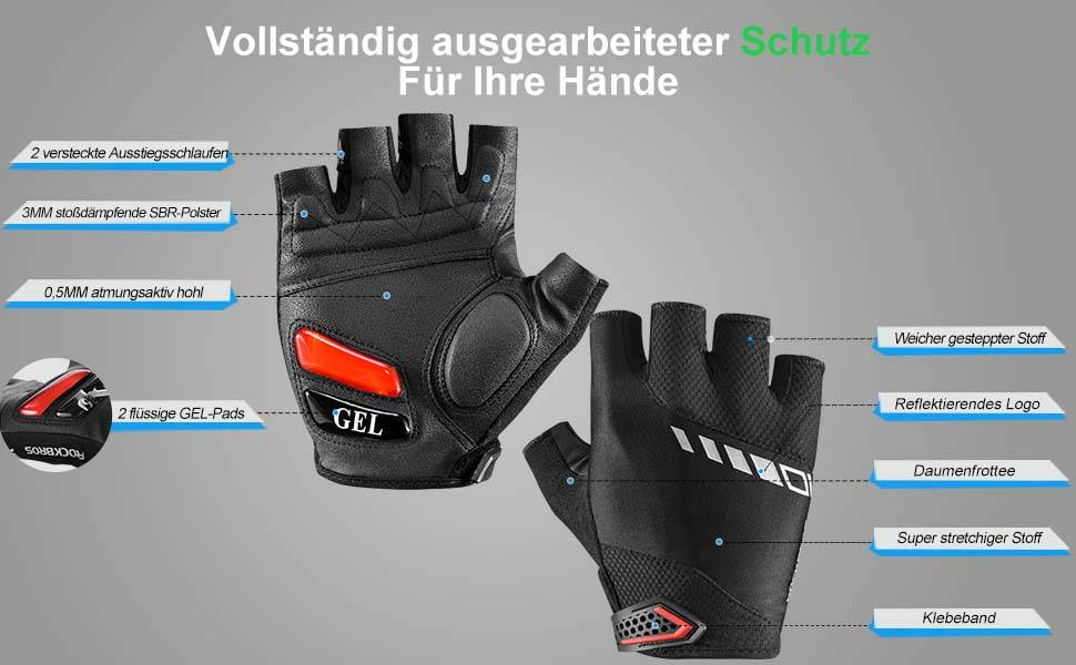 ROCKBROS Fahrradhandschuhe mit halben Fingern Details