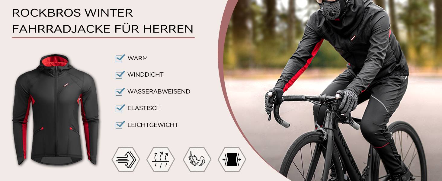 ROCKBROS Fahrradjacke Herren Winter Winddicht Softshelljacke Schwarz M-4XL Details