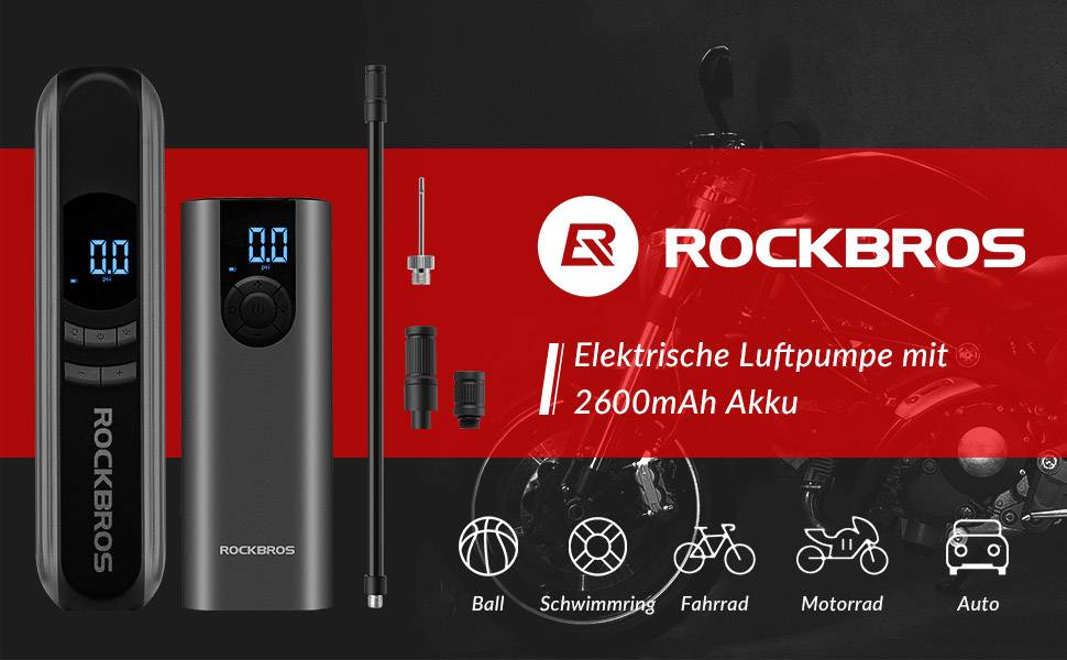 ROCKBROS Fahrradpumpe elektrisch Luftpumpe mit LED Drucksensor 150PSI –  ROCKBROS-EU