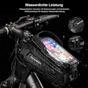 FITFORT Fahrrad Rahmentasche Wasserdicht Lenkertasche Oberrohrtasche  Touchscreen handyhalterung mit Kopfhörerloch Reflektierend für Smartphone  unter 6,7