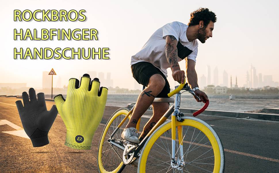 ROCKBROS Halbfinger-Radhandschuhe Rutschfest Elastisch Unisex Gelb M-XXL Details