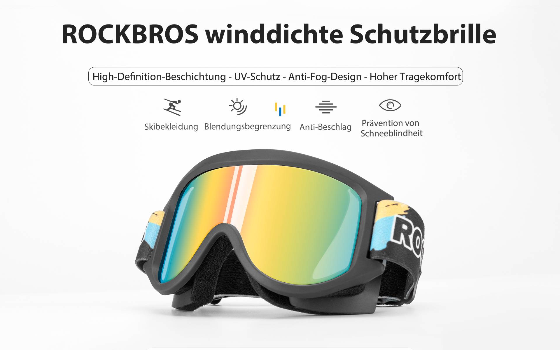 ROCKBROS Kinder Skibrille 100 % UV-Schutz winddicht Ski Schutzbrille Details