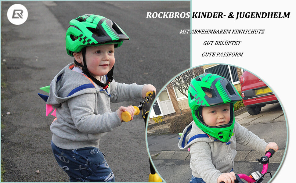 ROCKBROS Kinderhelm Integralhelm mit Abnehmbare Kinnschutz für Jungen/Mädchen