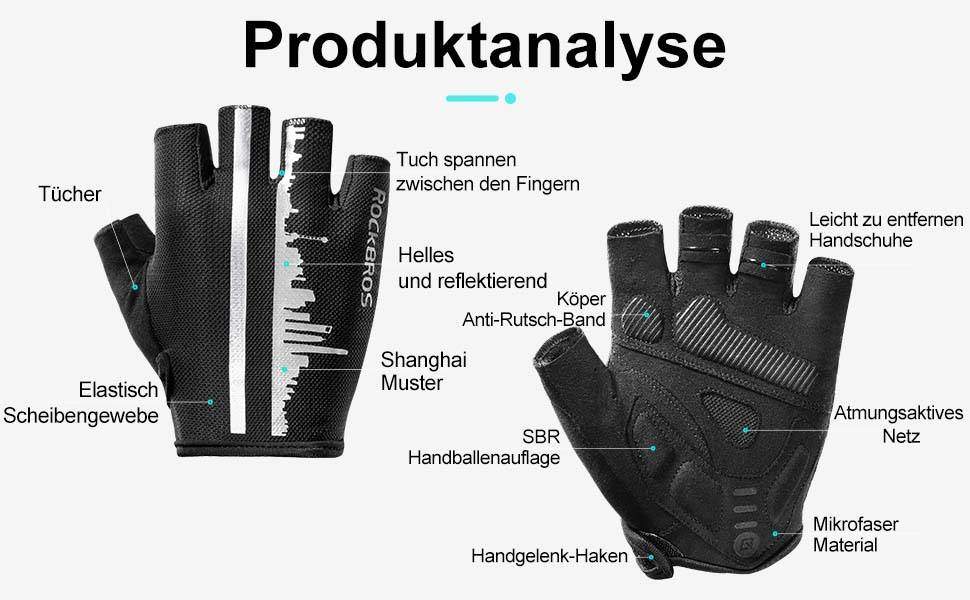 ROCKBROS Kurz Fahrradhandschuhe SBR Stoßdämpfend rutschfest Unisex Details