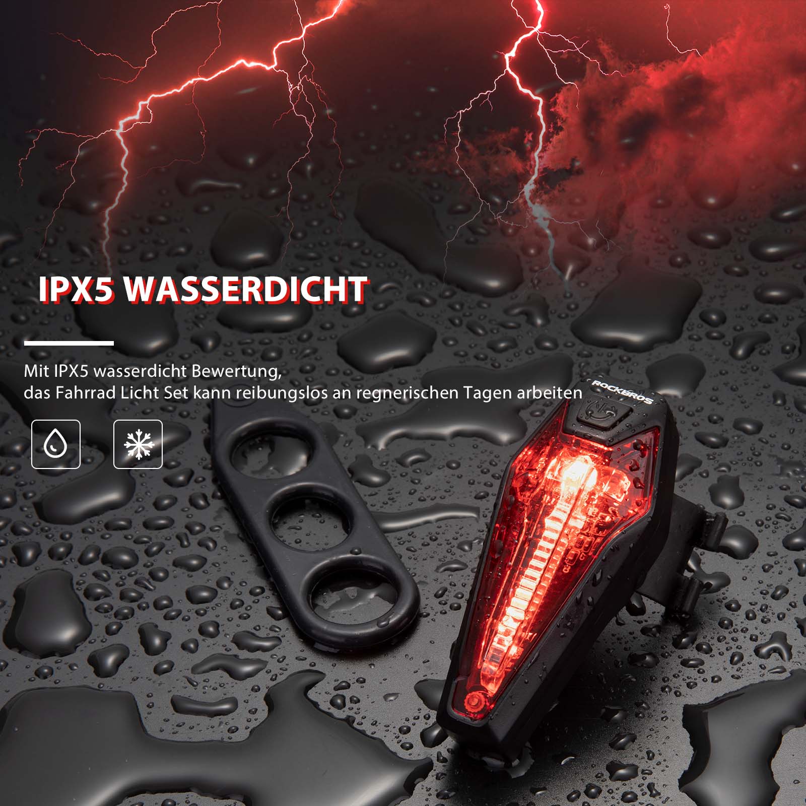 ROCKBROS LED hinten Fahrradlicht Aufladbarer IPX5 Wasserdicht Details