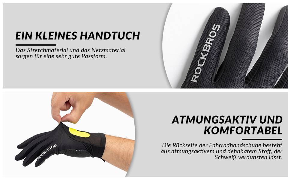 ROCKBROS Radhandschuhe MTB Frühling Herbst Atmungsaktiv Touchscreen Unisex Details