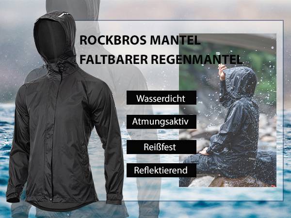 ROCKBROS Radsport Regenmantel wasserdichte Fahrradjacke Schwarz L-4XL Details