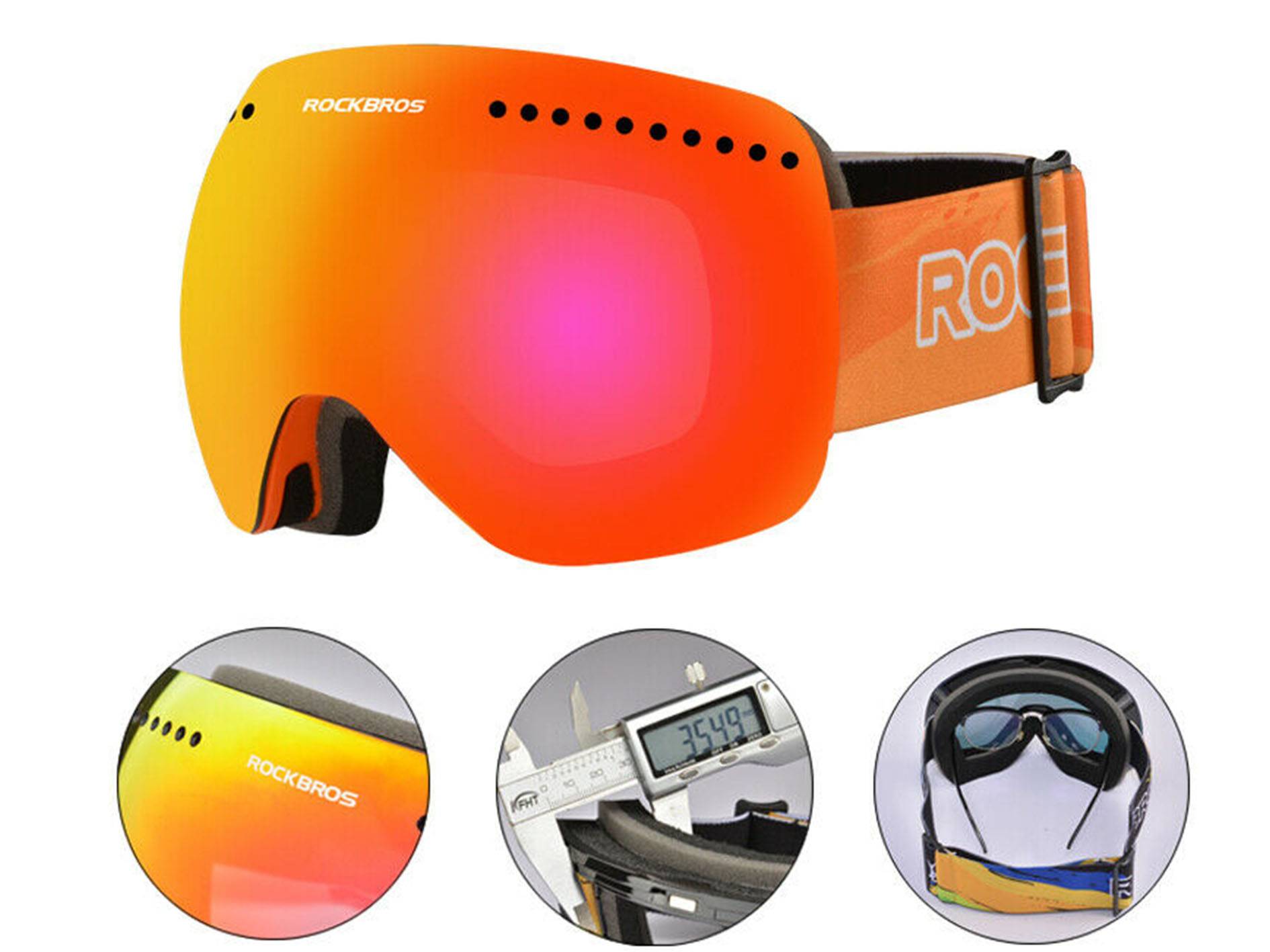 ROCKBROS Skibrille für Damen und Herren Anti-Nebel UV400 Schutz Skibrille Details