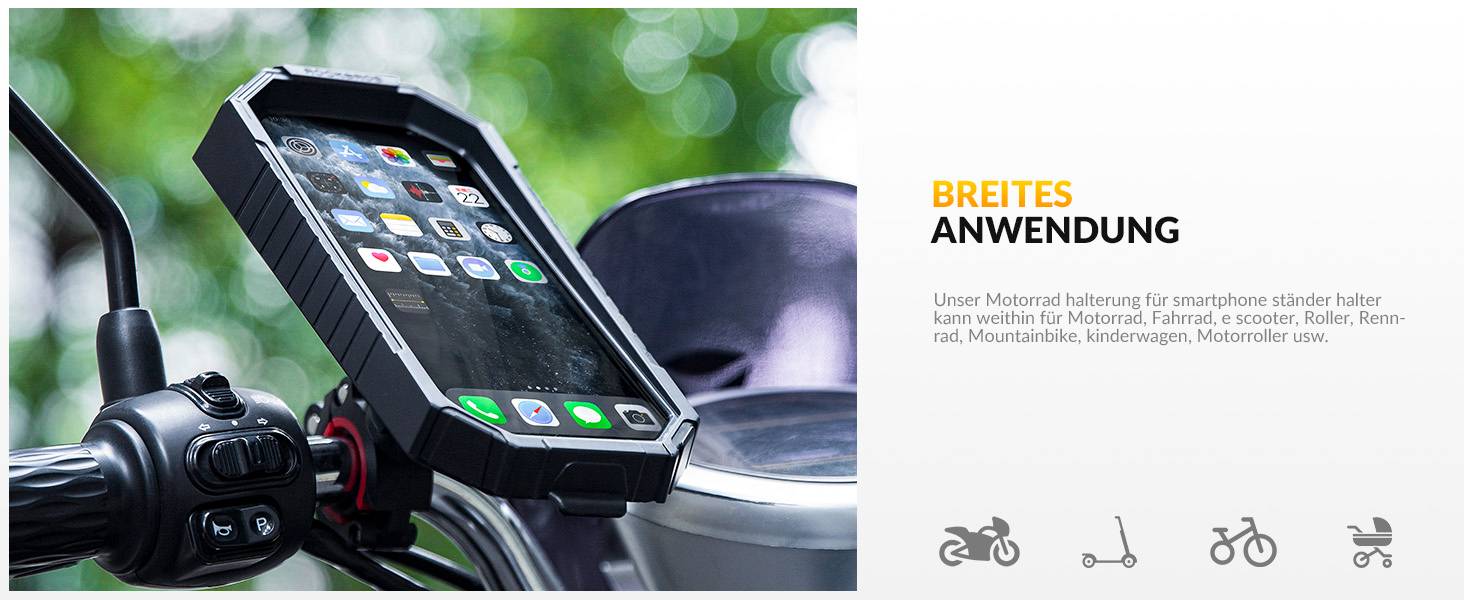 360° Handy Halterung Smartphone Motorrad Wasserdicht bis 6,7 Zoll