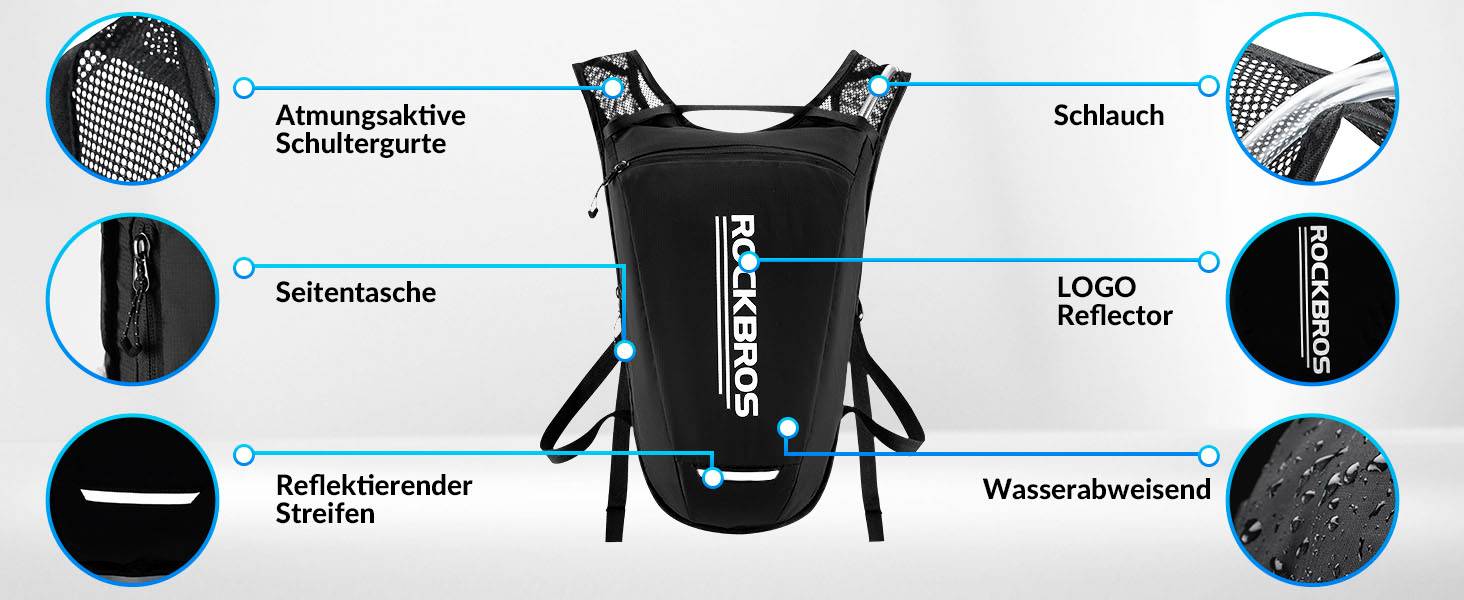 ROCKBROS Ultraleicht Trinkblase Rucksack Fahrradrucksack mit Trinksystem 2L Details