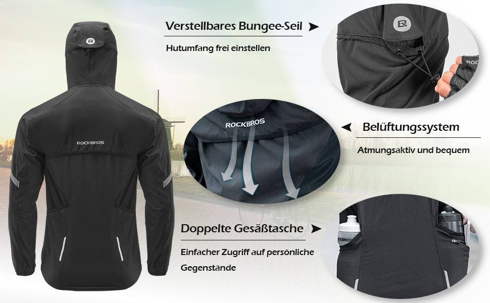 ROCKBROS Winddichte Fahrrad Jacke mit abnehmbarem Ärmel Softshelljacke Details