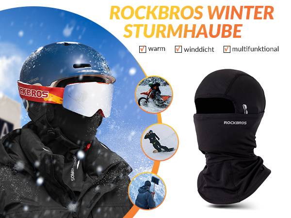 ROCKBROS Winter Balaclava Fahrrad Face mit Brillenloch Unisex Schwarz Details