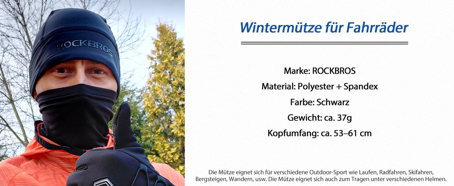ROCKBROS Winter Fahrrad Mütze Helm Unterziehmütz Unisex Details