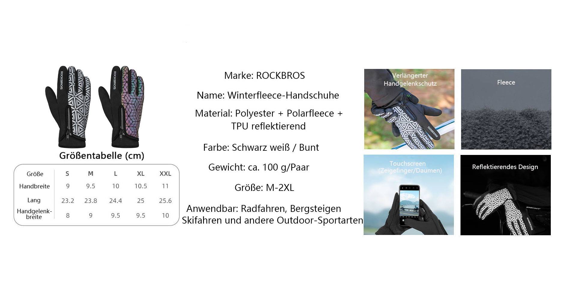 ROCKBROS Winter Fahrradhandschuhe Warm für Fahrrad Laufen Fitness Unisex Details