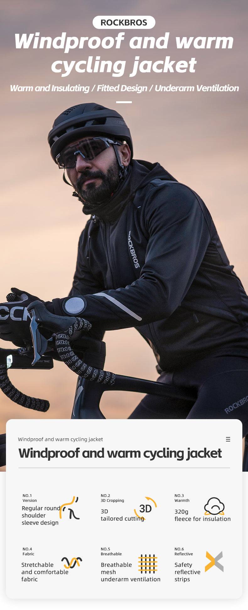 ROCKBROS Winter Fahrradjacke Winddicht jacke für TPU macht Touchscreen Details