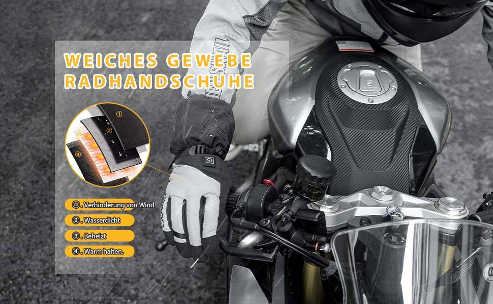 ROCKBROS Winter Handschuhe Beheizbare Fahrradhandschuhe mit Batterie M-XL Details