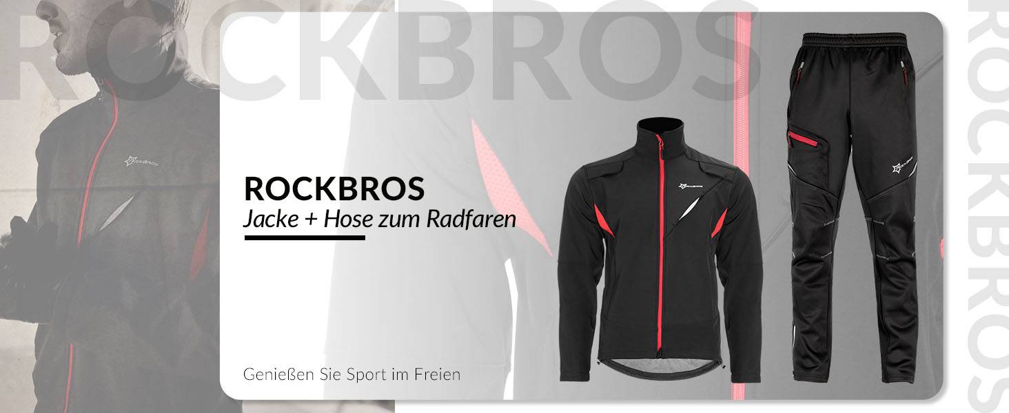 ROCKBROS Winter Jacke / Hose Herren Radsportanzug Schwarz S-4XL Details