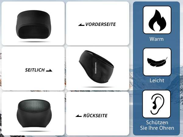 ROCKBROS Winter Ohrenwärmer Stirnband Ohrenschützer Unisex Schwarz Details