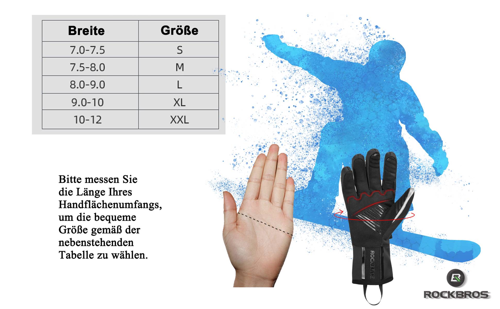 ROCKBROS Winter Ski Gloves Touchscreen Design Windproof Unisex Details