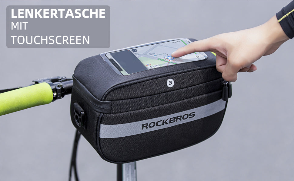 ROCKBROS multifunktional Fahrrad Lenkertasche mit PVC Touchscreen und Schultergurt Details