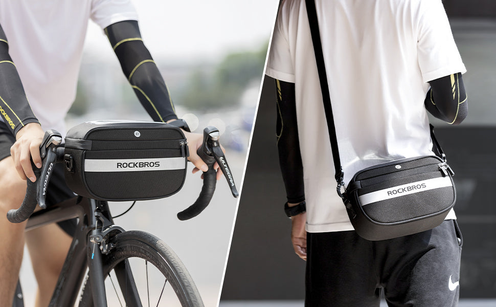 ROCKBROS multifunktional Fahrrad Lenkertasche mit PVC Touchscreen und Schultergurt Details