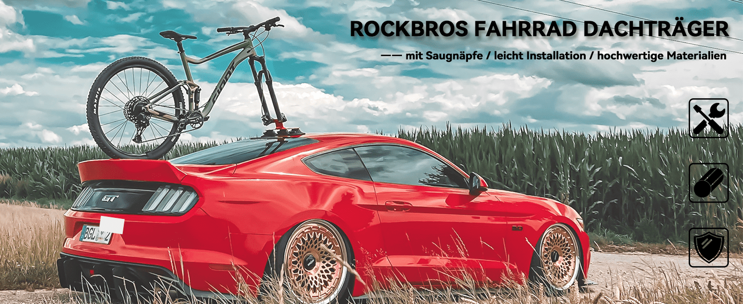 ROCKBROS Fahrradträger Fahrrad Dachträger mit Saugnäpfe Schnellmontage