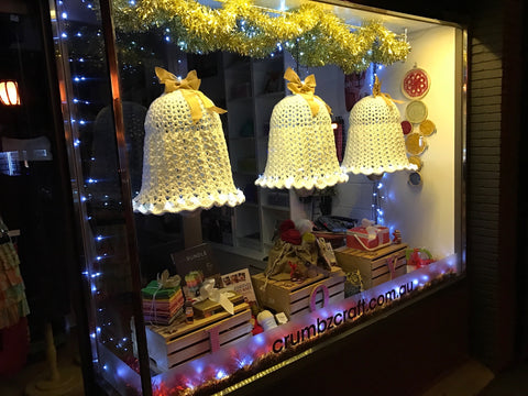 Christmas bells in Crumbz Craft's Christmas window