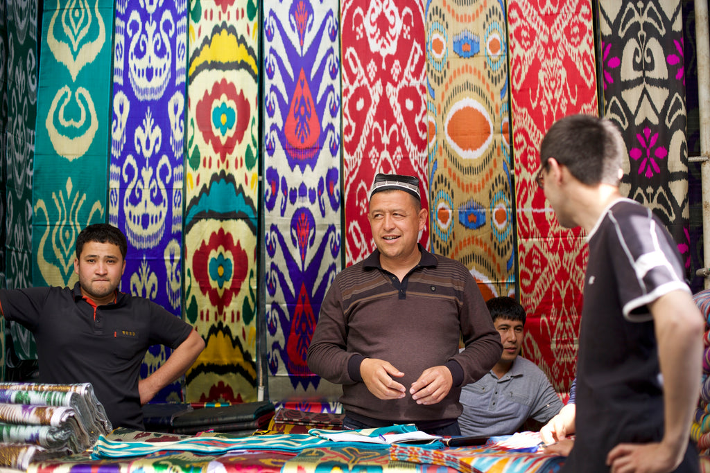 Silk Ikat for sale in a market stall