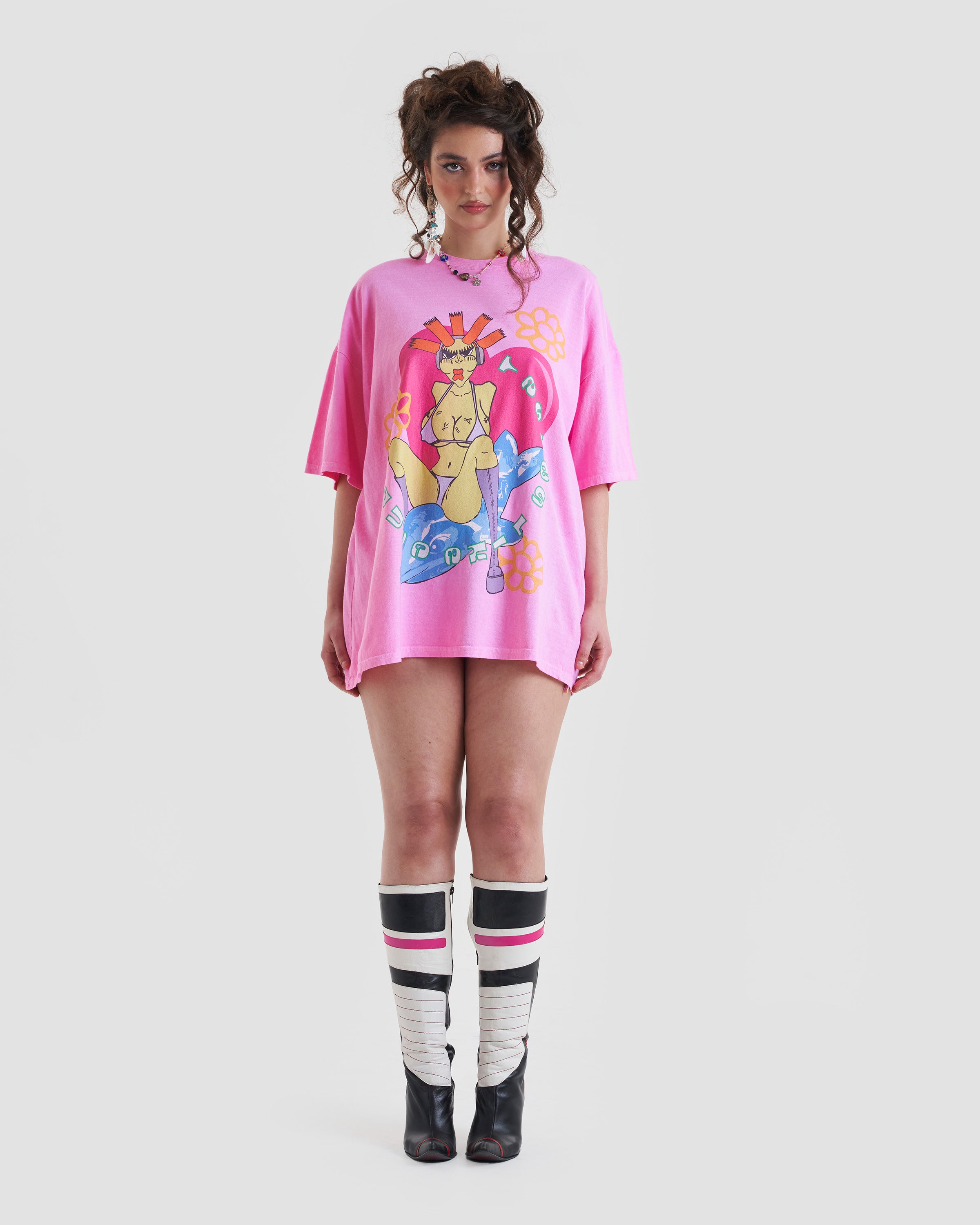 Image of Taste Me Oversized Baggy T-Shirt with Centre Front Graphic in Pink