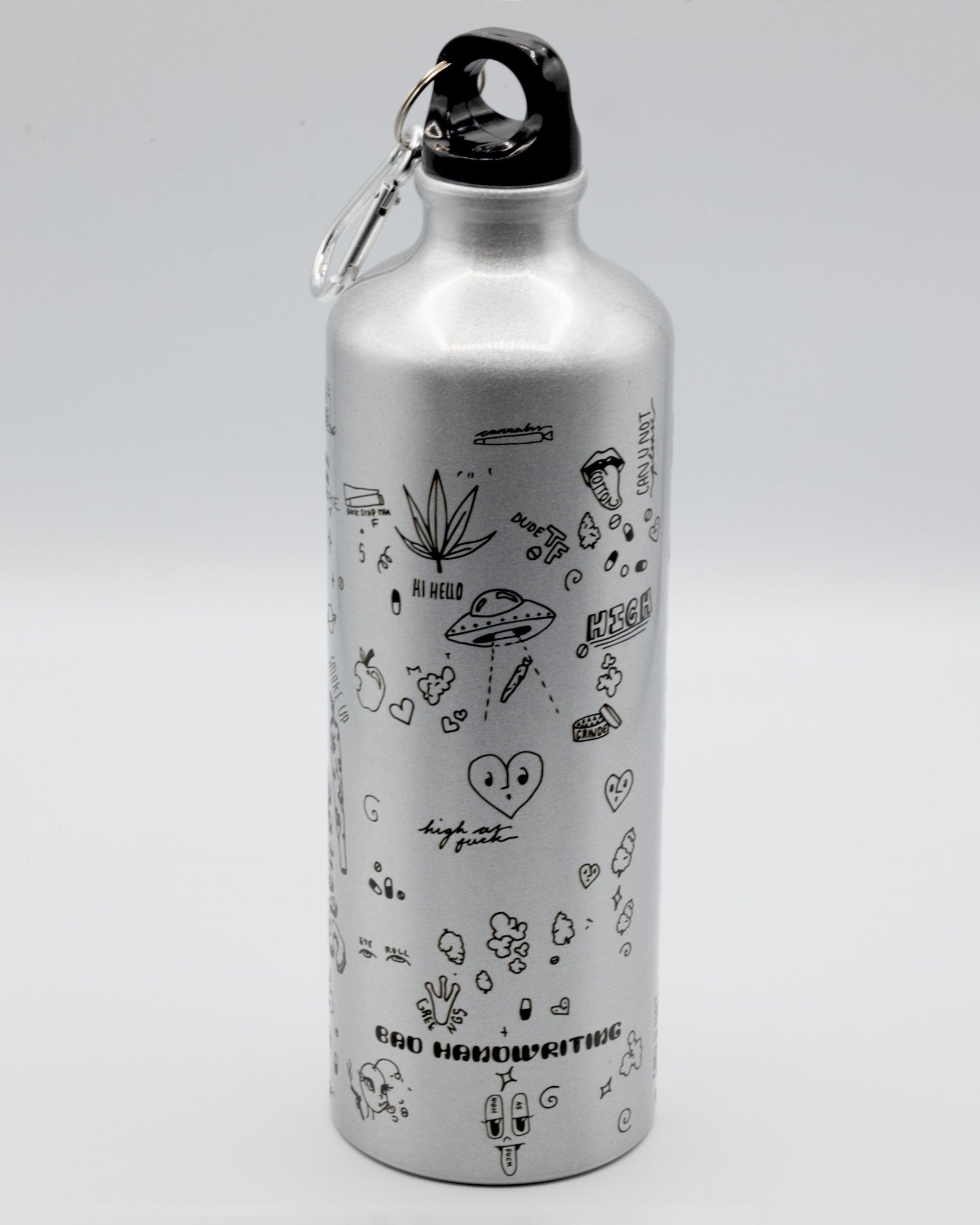 Doobie Doodle Water Bottle With Graphic In Black And Grey
