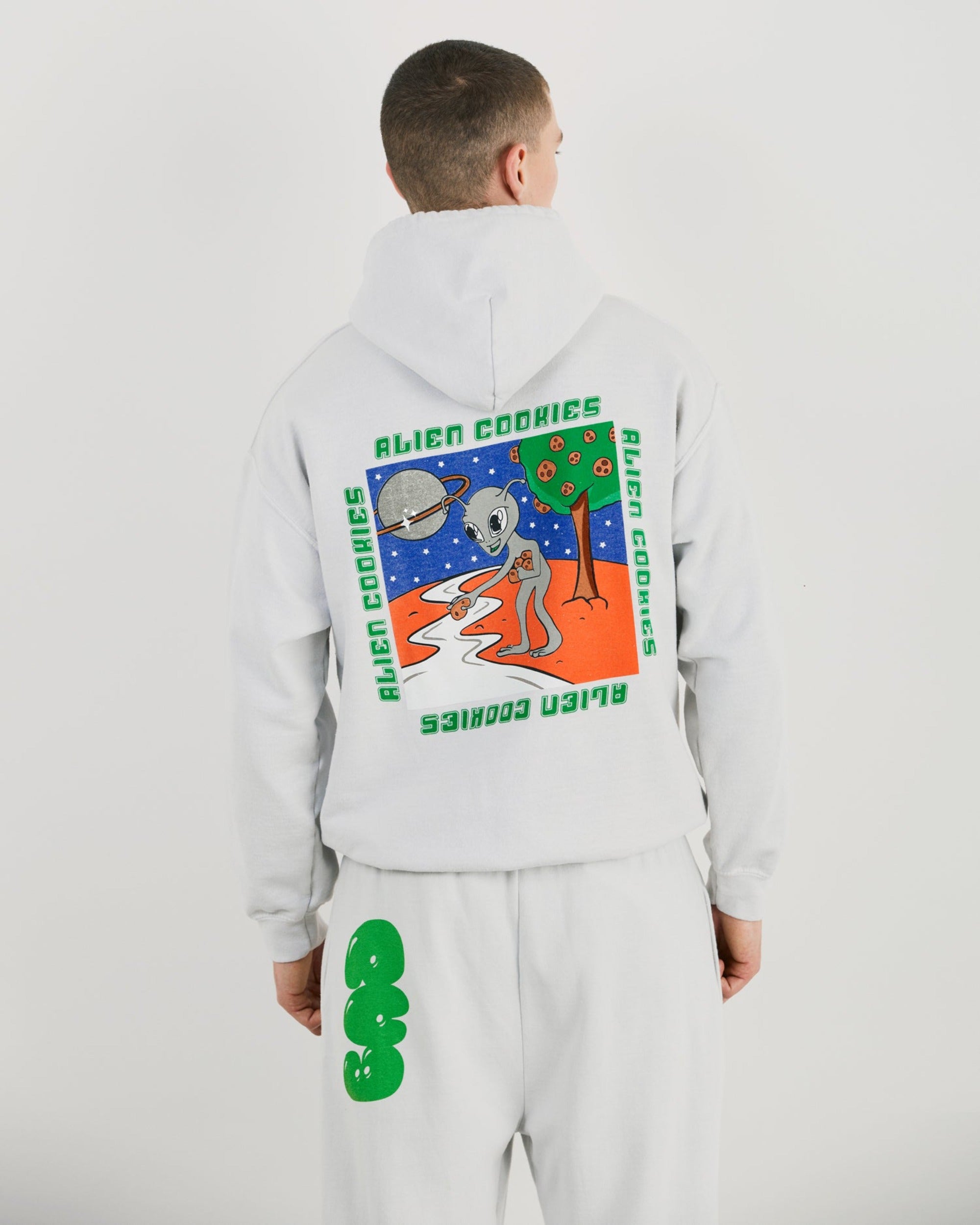 Alien Cookies Oversized Drawstring Hoodie With Graphic In White