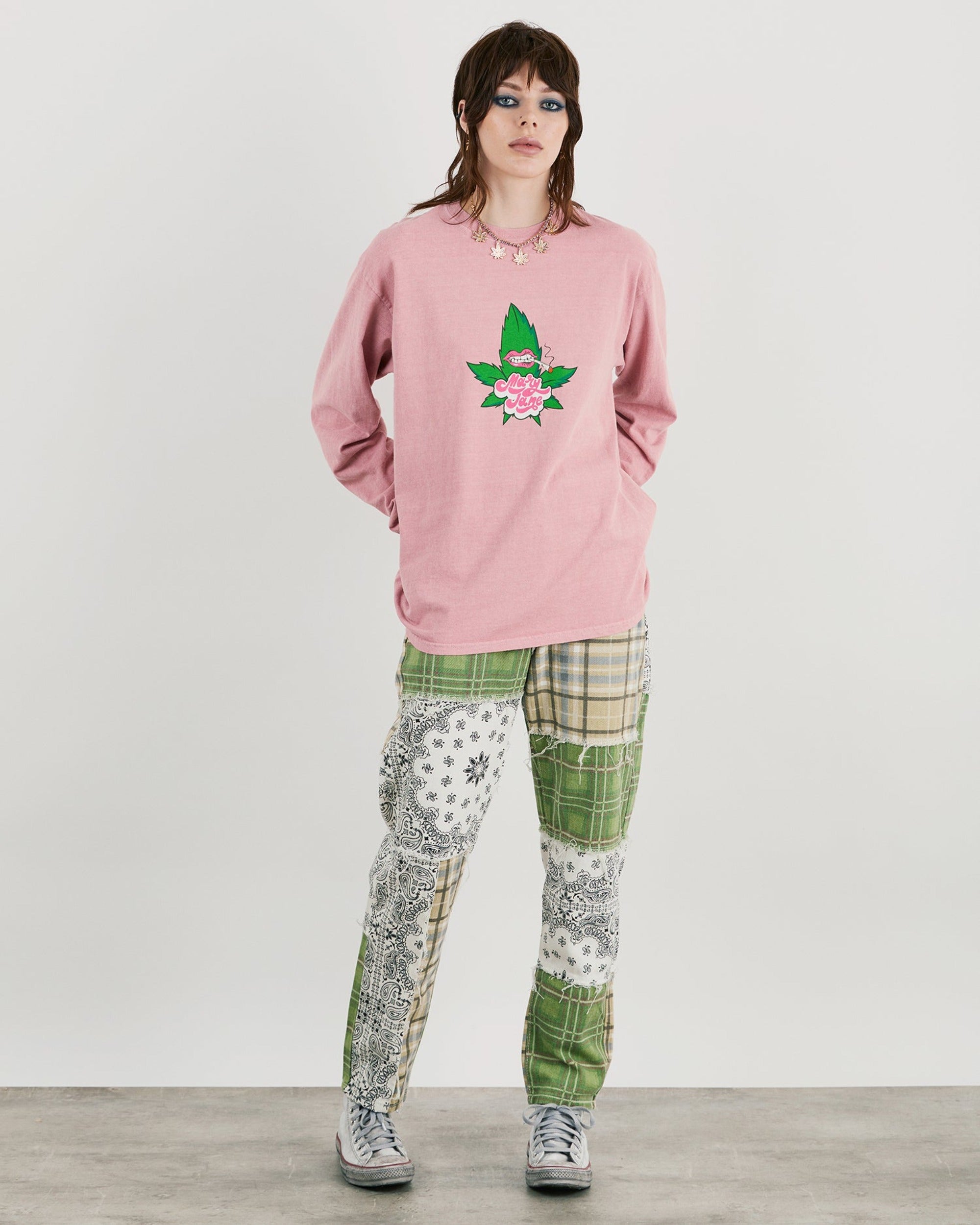 Mary Jane Oversized Long Sleeve Top With Graphic In Pink