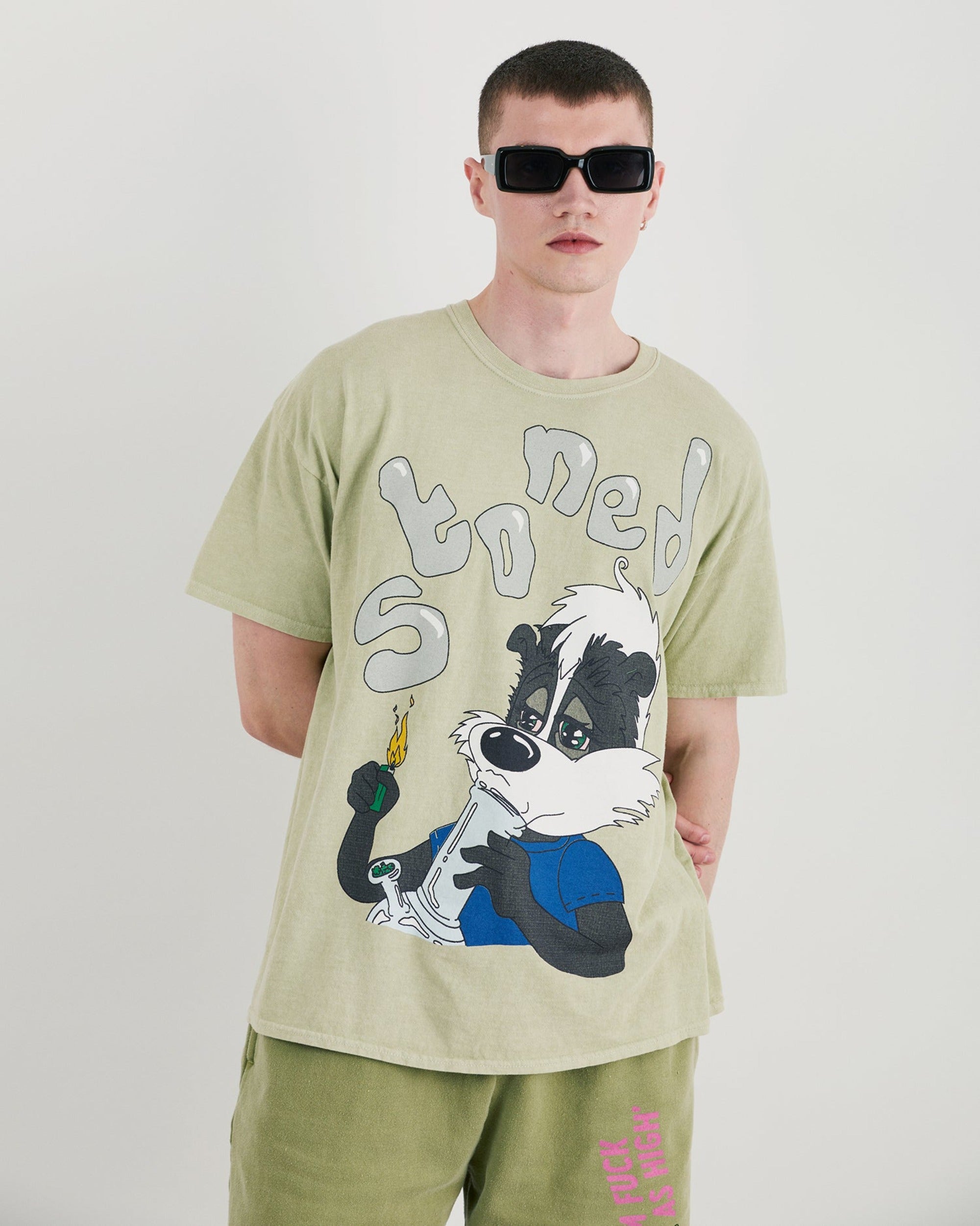 Image of Skunk Oversized Tee With Graphic In Soft Green