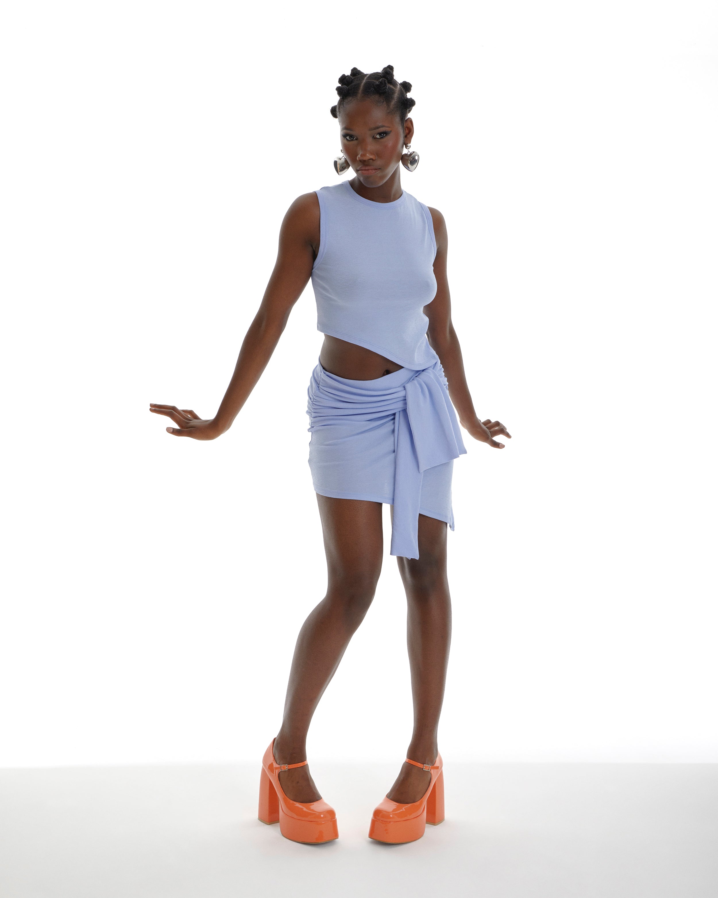 Image of BBY Gathered Asymmetric Sarong Skirt In Blue