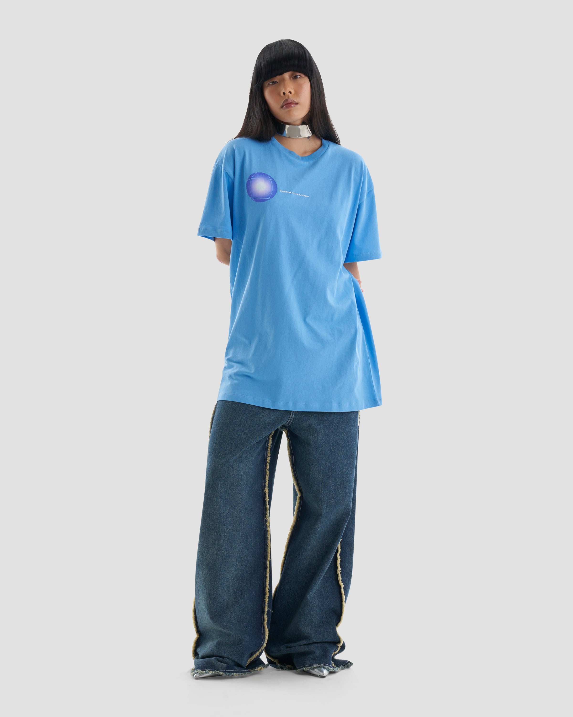 Image of Nostalgia Graphic Oversized T-Shirt in Blue