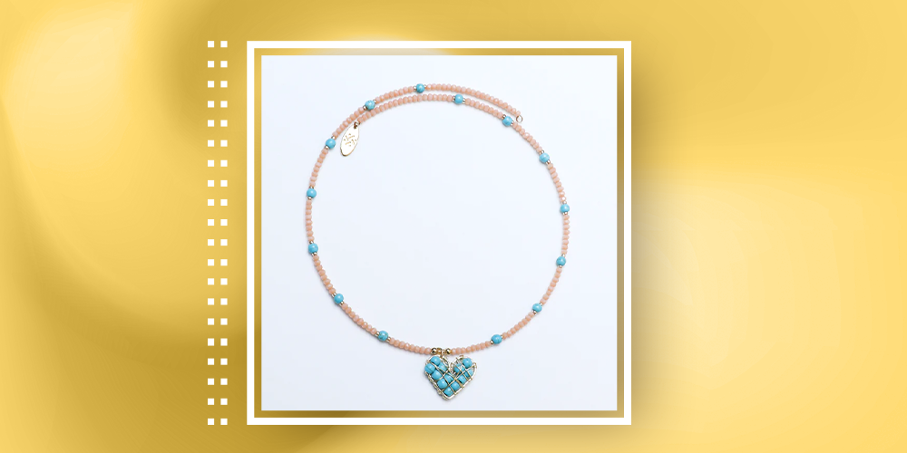 Gioconda Positano Turquoise Heart & Coral Crystal Memory Necklace