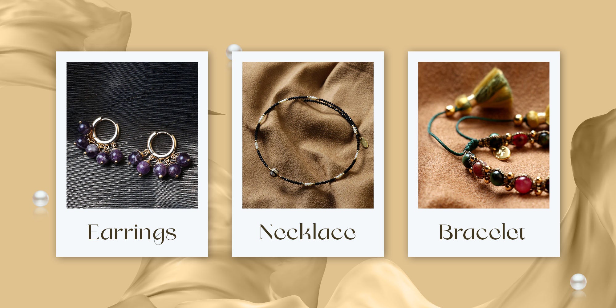 Huggie Earrings for Women Gioconda Positano Black Crystals Freshwater Pearls Memory Necklace for Women Macrame Bracelet in Aventurine with Tassel