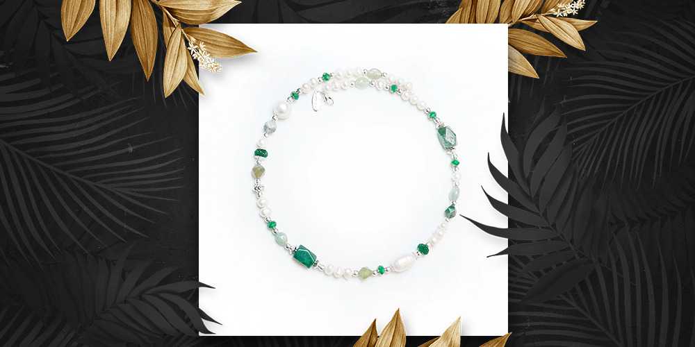 Gioconda Belladonna Freshwater Pearl & Green Jade Memory Necklace for Women